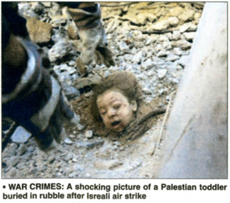 A child burien in rubble from the Zionist blitzing of Gaza which Obama turned a blind eye to