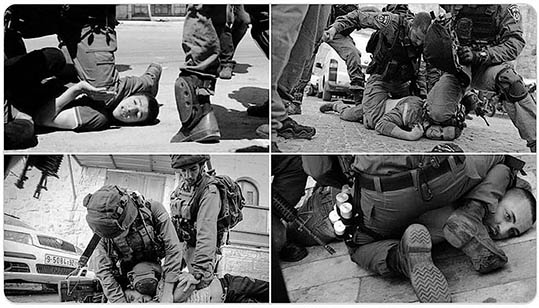 Multiple uses of "the knee" restraint" by Zuonists on Palestinians 