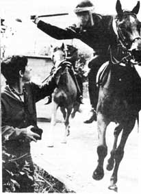 Police horseman at Orgreave riding down a woman